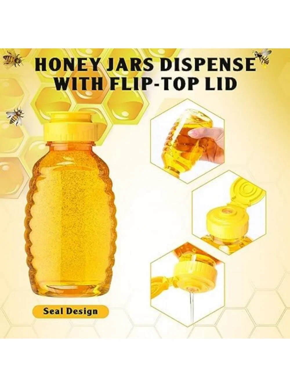 72 Pack 16 oz Plastic Honey Bottles - Squeeze Containers with Flip Top Lid
